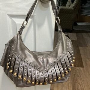 B Makowsky silver full leather shoulder bag